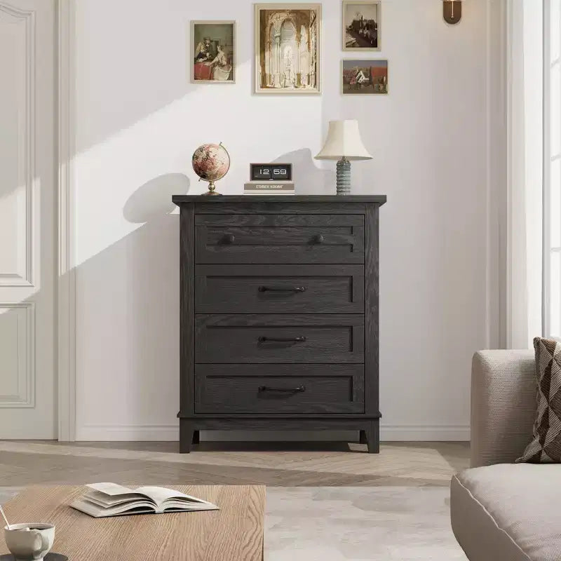 Commode haute à 4 tiroirs pour chambre à coucher, meuble de rangement autonome en bois