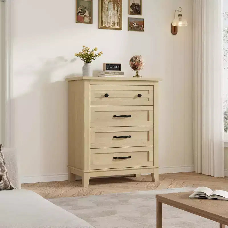 Commode haute à 4 tiroirs pour chambre à coucher, meuble de rangement autonome en bois