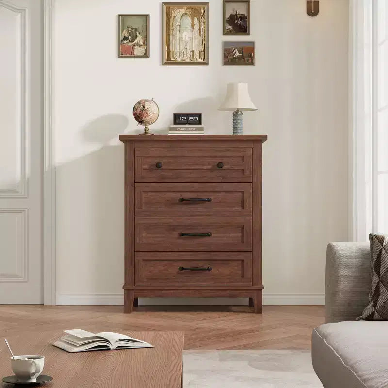 Commode haute à 4 tiroirs pour chambre à coucher, meuble de rangement autonome en bois