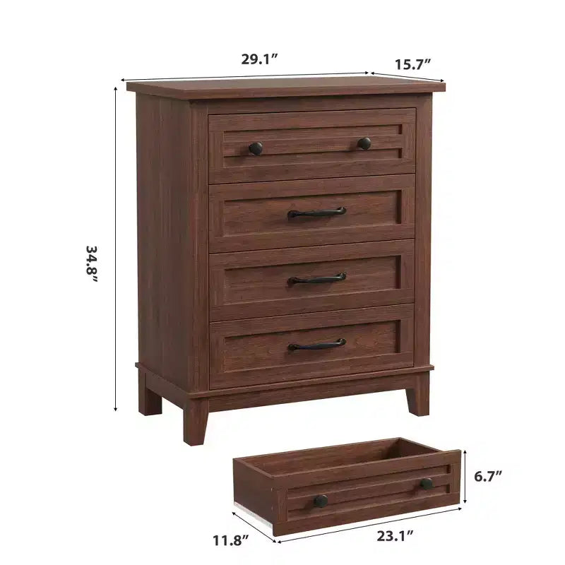 Commode haute à 4 tiroirs pour chambre à coucher, meuble de rangement autonome en bois
