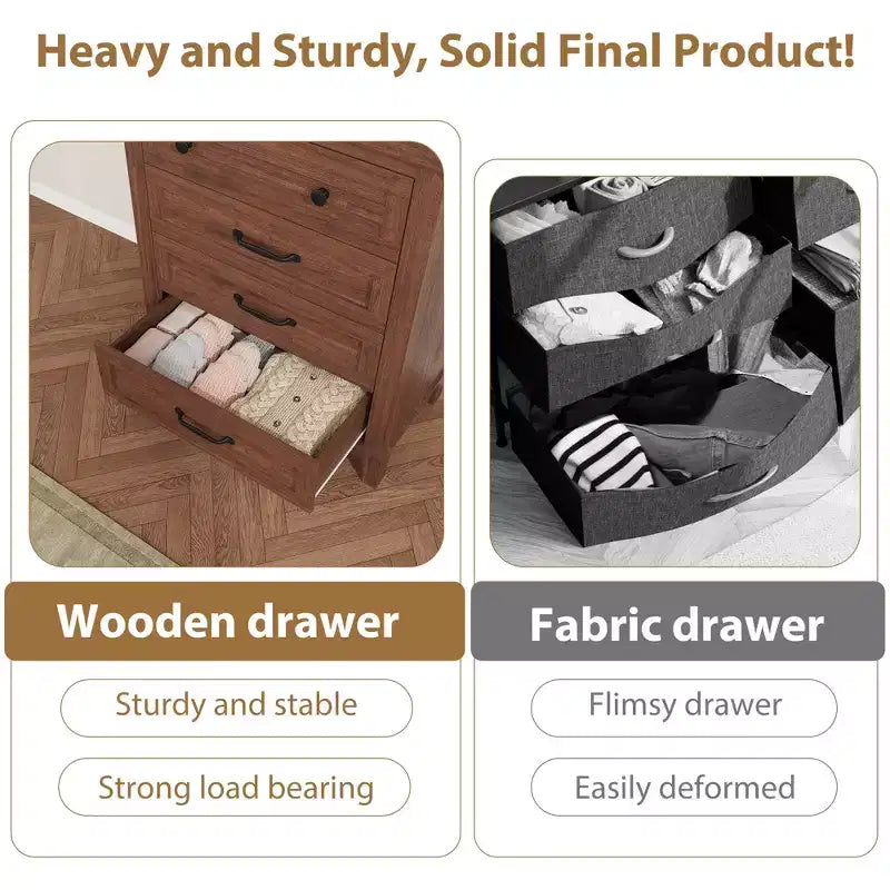 Commode haute à 4 tiroirs pour chambre à coucher, meuble de rangement autonome en bois