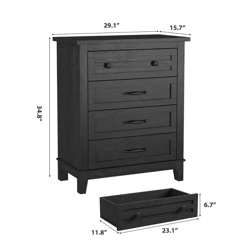 Commode haute à 4 tiroirs pour chambre à coucher, meuble de rangement autonome en bois