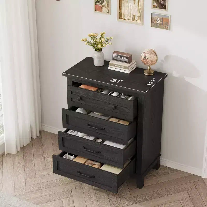 Commode haute à 4 tiroirs pour chambre à coucher, meuble de rangement autonome en bois