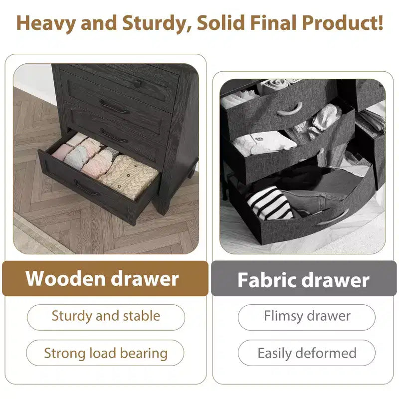 Commode haute à 4 tiroirs pour chambre à coucher, meuble de rangement autonome en bois