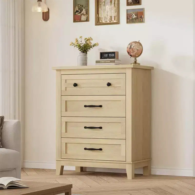 Commode haute à 4 tiroirs pour chambre à coucher, meuble de rangement autonome en bois