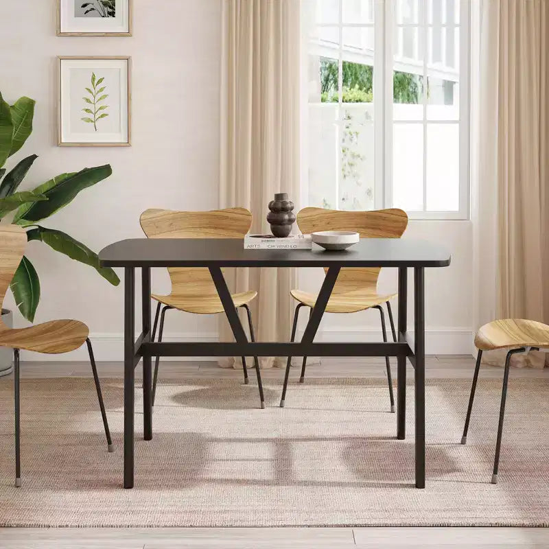 Table à manger moderne 47" pour 4 à 6 personnes – Plateau en bois et cadre en métal, noir