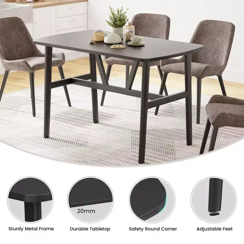 Table à manger moderne 47" pour 4 à 6 personnes – Plateau en bois et cadre en métal, noir