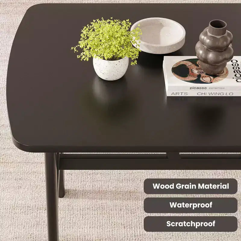 Table à manger moderne 47" pour 4 à 6 personnes – Plateau en bois et cadre en métal, noir