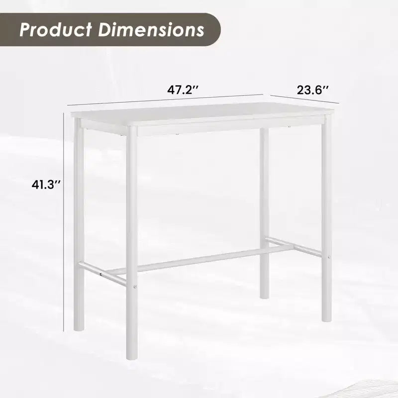 Table de bar/pub rectangulaire de 47" de hauteur pour café, cuisine et salle d'étude, coloris blanc