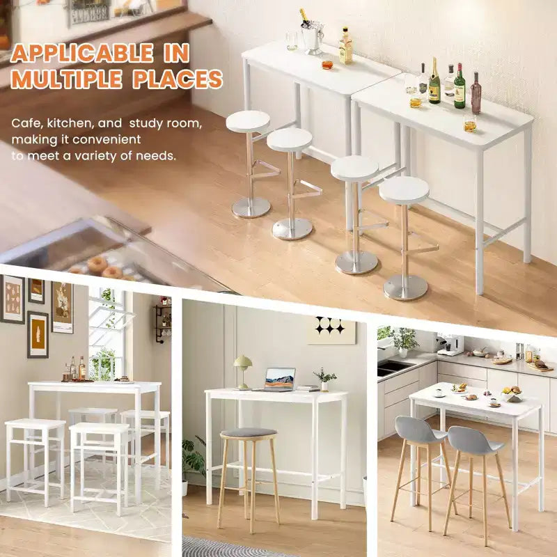 Table de bar/pub rectangulaire de 47" de hauteur pour café, cuisine et salle d'étude, coloris blanc