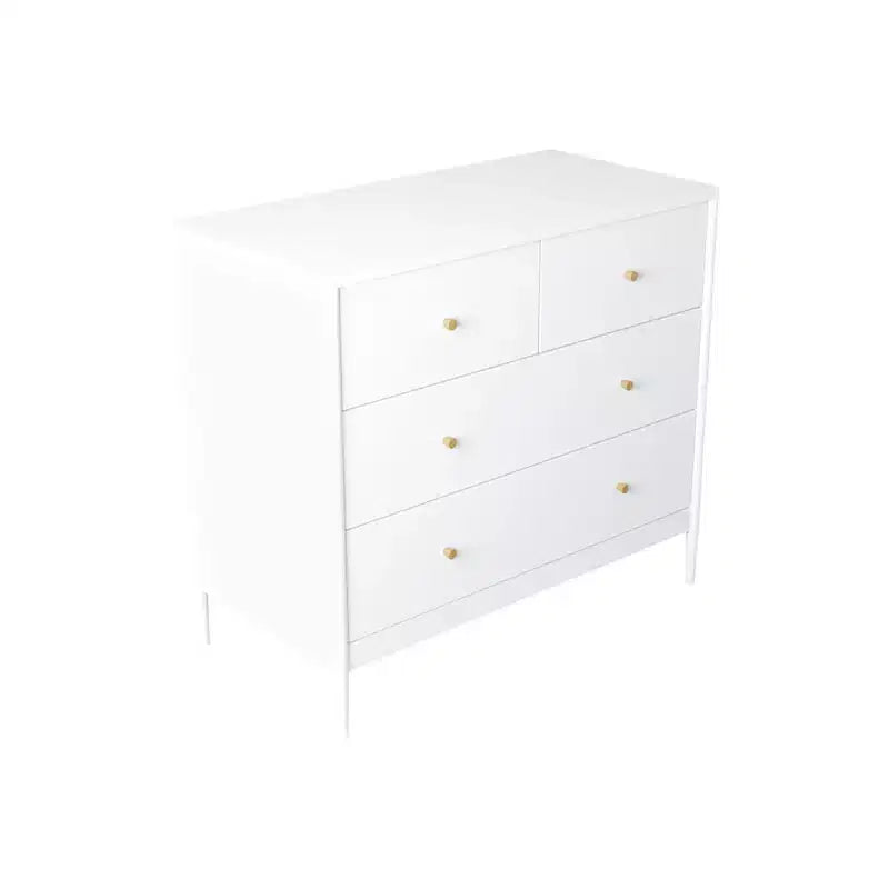 Armoire pour enfants à quatre tiroirs blanche, un meuble de rangement en bois adapté aux chambres d'enfants, aux crèches et aux placards