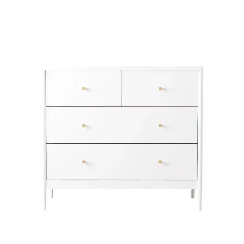 Armoire pour enfants à quatre tiroirs blanche, un meuble de rangement en bois adapté aux chambres d'enfants, aux crèches et aux placards