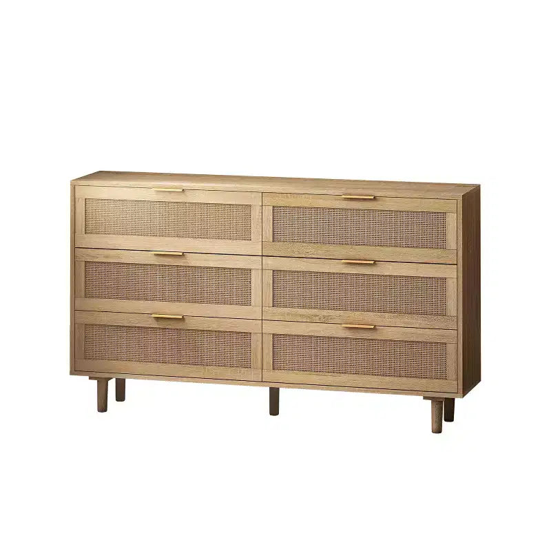 Meuble de rangement 6 tiroirs en rotin 130 cm – Design moderne naturel