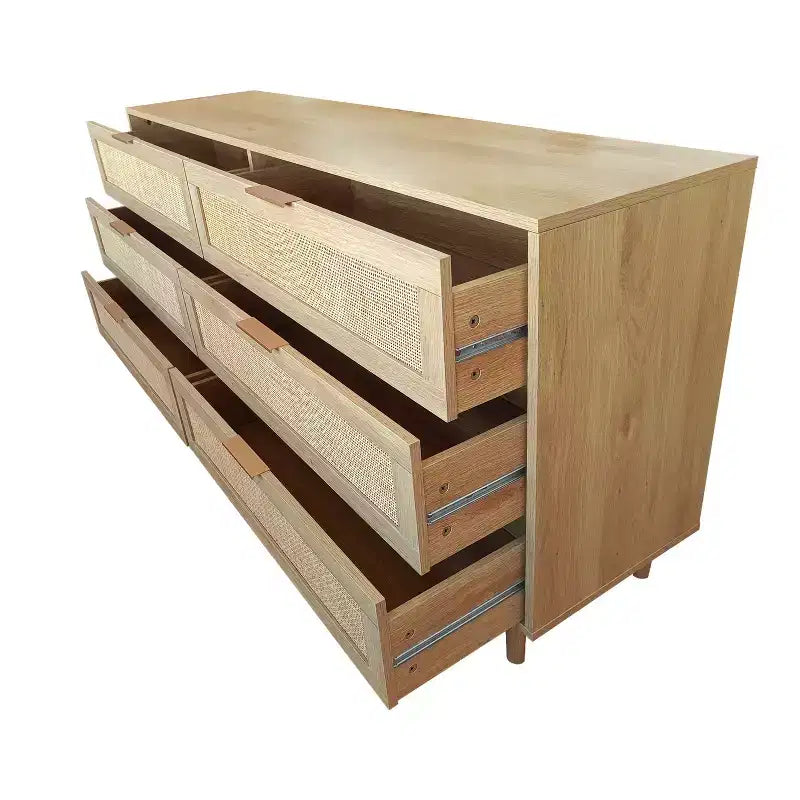 Meuble de rangement 6 tiroirs en rotin 130 cm – Design moderne naturel