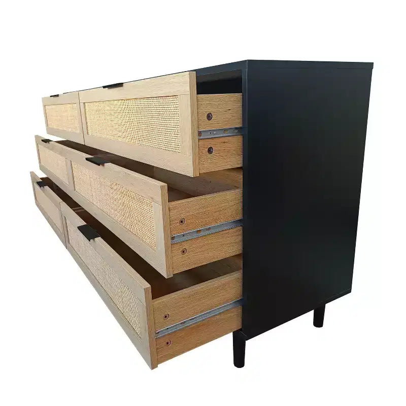 Meuble de rangement 6 tiroirs en rotin 130 cm – Design moderne naturel