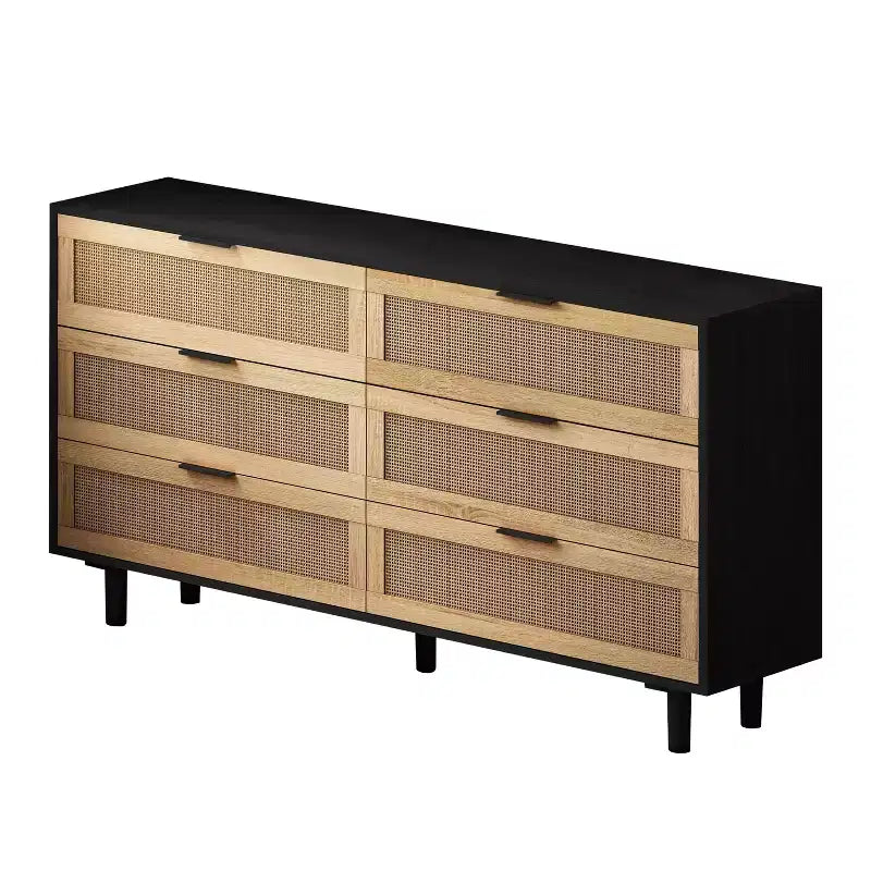 Meuble de rangement 6 tiroirs en rotin 130 cm – Design moderne naturel