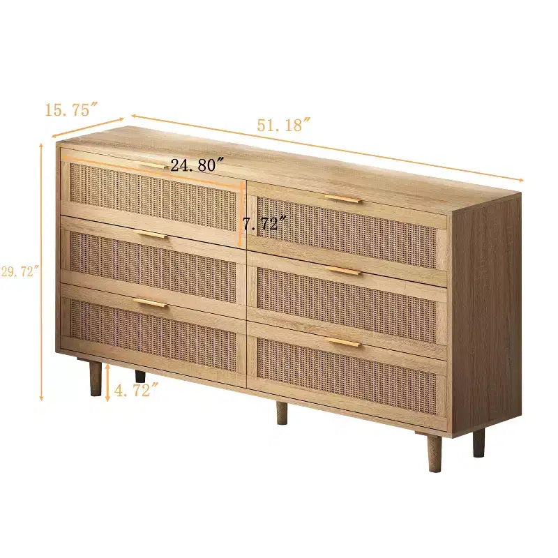 Meuble de rangement 6 tiroirs en rotin 130 cm – Design moderne naturel