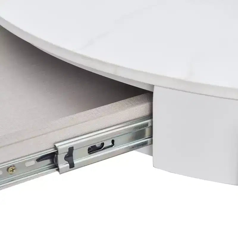 Table basse moderne ronde de 81 cm en céramique avec tiroirs cachés et pieds en métal
