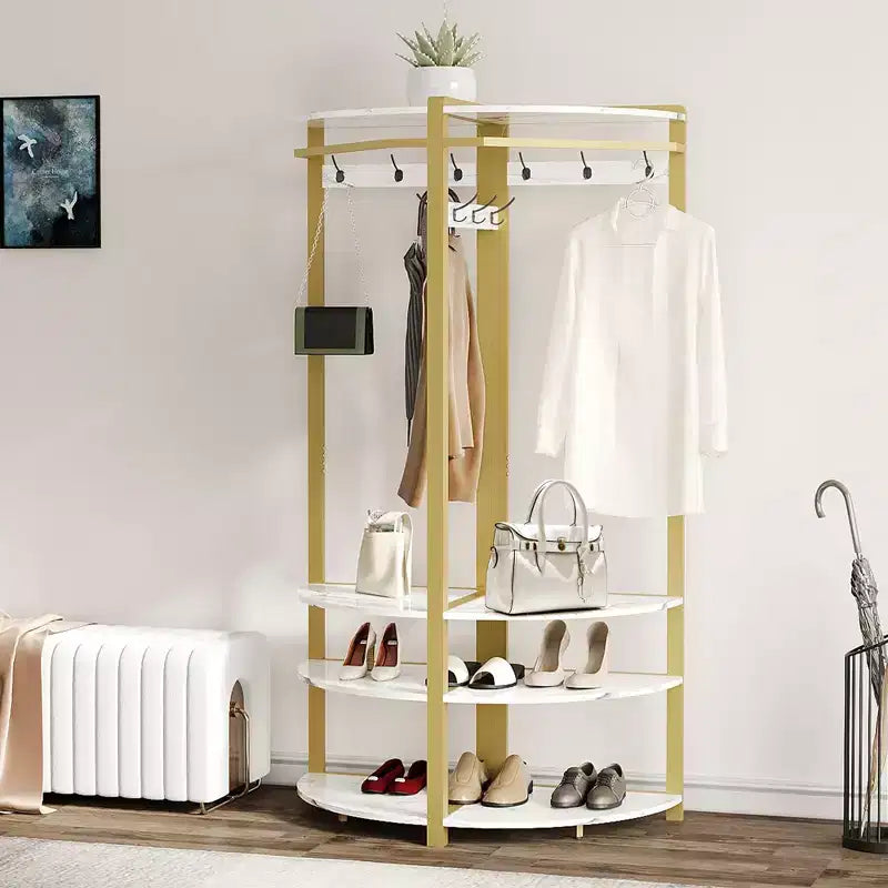 Porte-manteau d'angle avec banc à chaussures pour entrée - Meuble d'entrée avec 6 doubles crochets, porte-vêtements avec rangement, étagère organisatrice pour couloir, placard