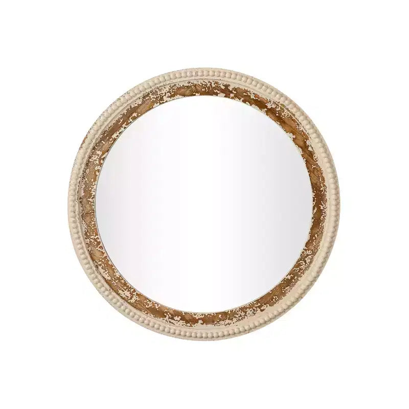 Miroir mural rond en bois bohème avec cadre perlé, miroir suspendu de style ferme de 68,5 cm
