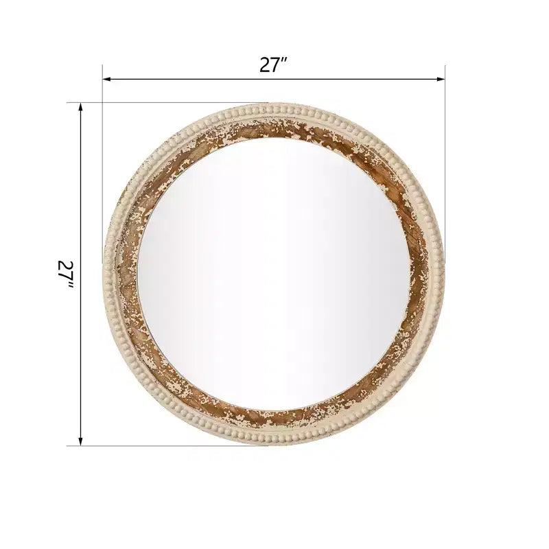 Miroir mural rond en bois bohème avec cadre perlé, miroir suspendu de style ferme de 68,5 cm