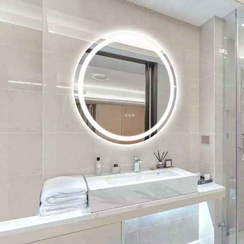 Miroir de salle de bain rond sans cadre à LED, anti-buée, intensité variable, incassable