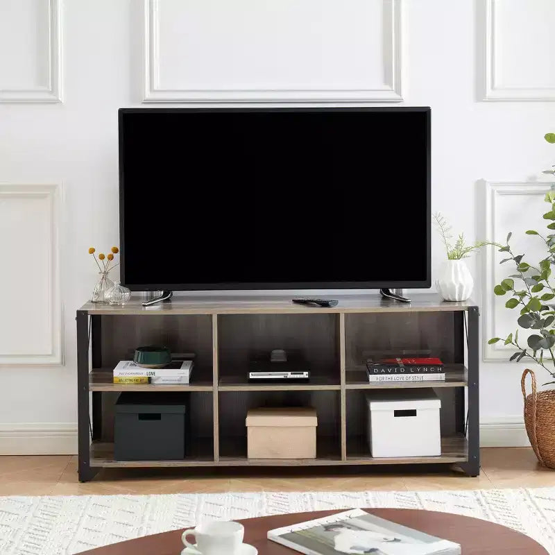 Meuble TV industriel pour téléviseurs jusqu'à 55" avec grandes étagères ouvertes