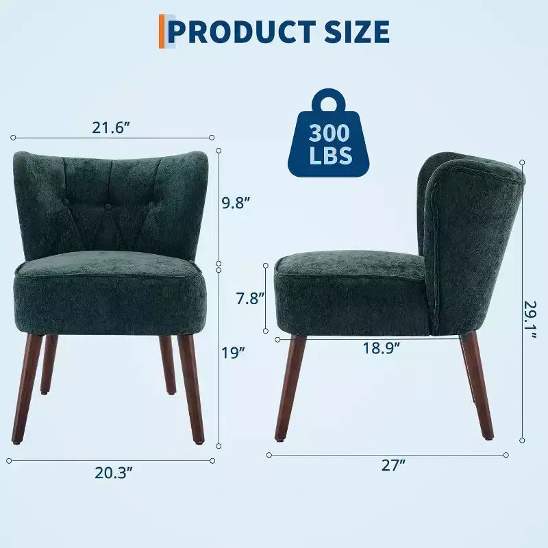 Chaise moderne sans accoudoirs en velours avec pieds coniques en bois (plusieurs coloris)