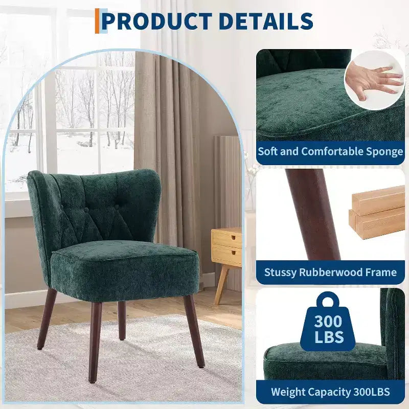 Chaise moderne sans accoudoirs en velours avec pieds coniques en bois (plusieurs coloris)