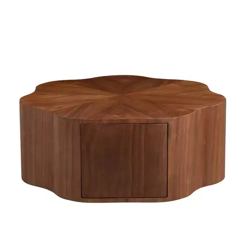 Table basse rustique ronde avec tiroir caché – Forme pétale, 90 cm