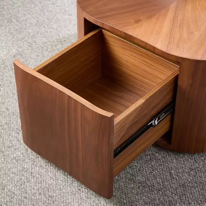 Table basse rustique ronde avec tiroir caché – Forme pétale, 90 cm