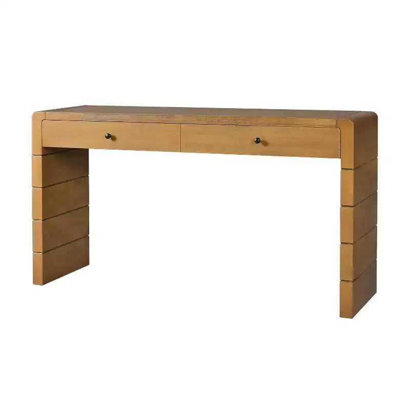 Console avec 2 tiroirs de rangement et un socle plein – Chêne
