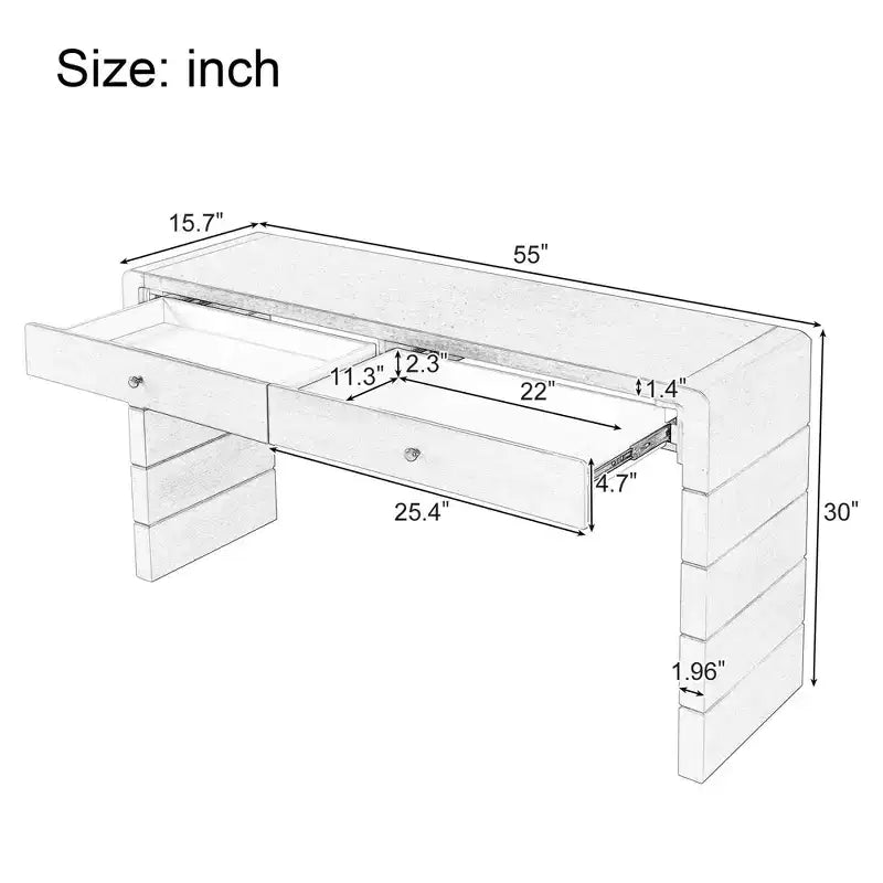 Console avec 2 tiroirs de rangement et un socle plein – Chêne