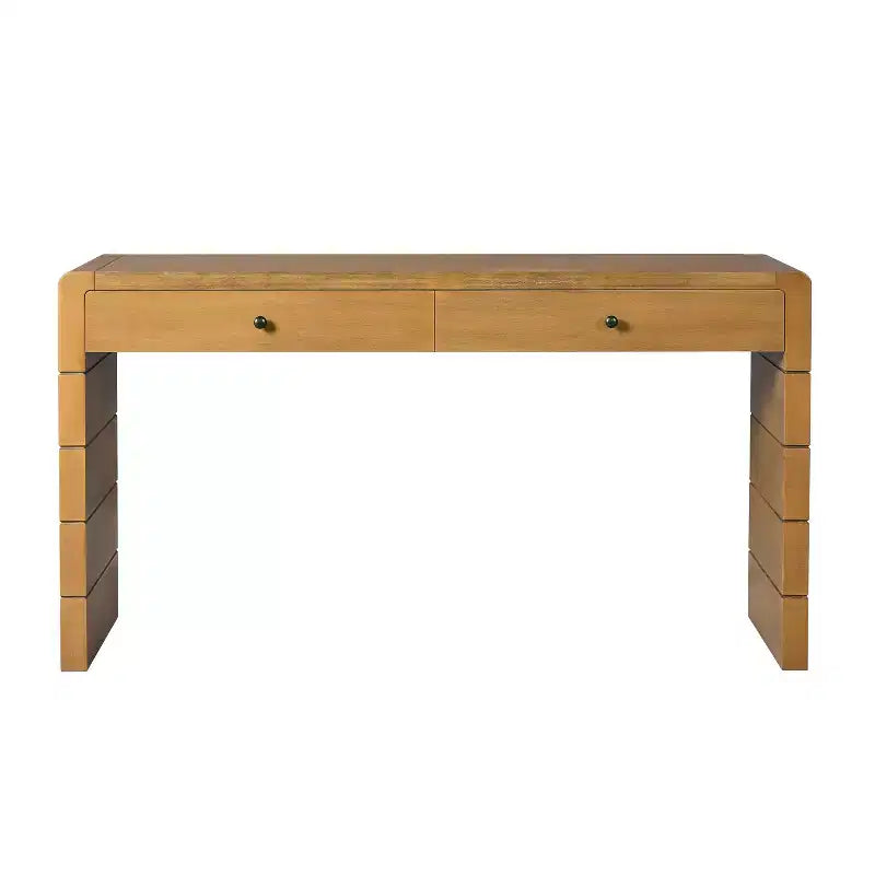 Console avec 2 tiroirs de rangement et un socle plein – Chêne