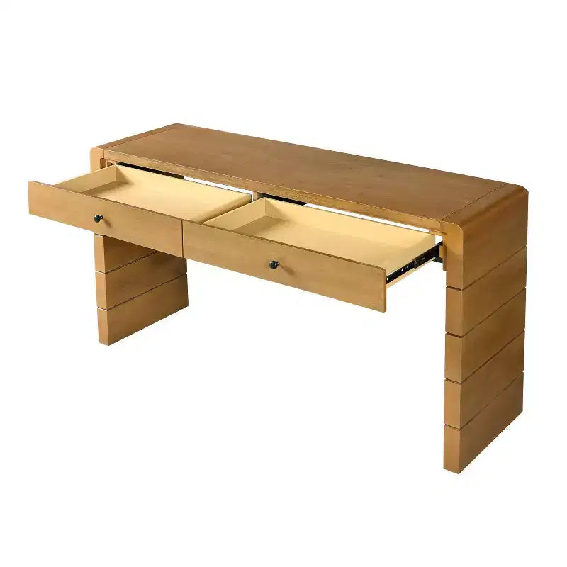 Console avec 2 tiroirs de rangement et un socle plein – Chêne