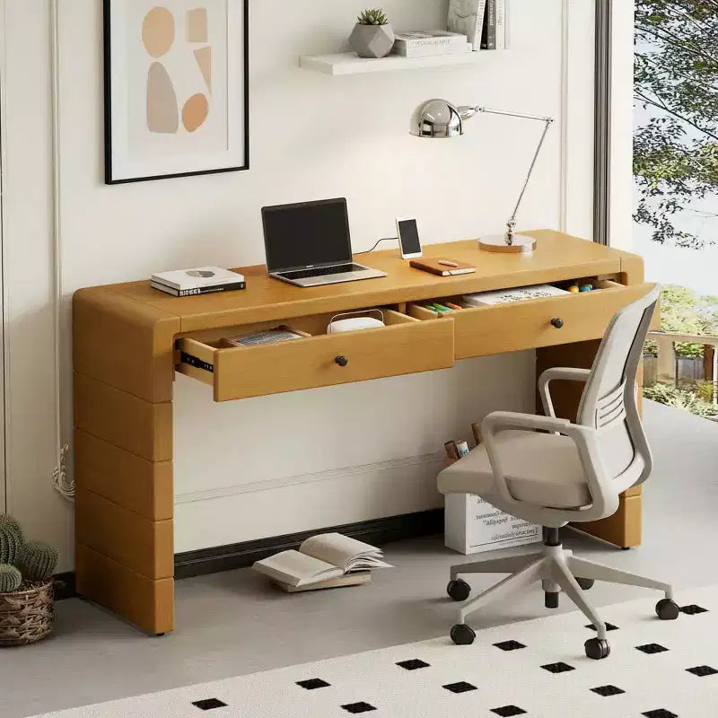 Console avec 2 tiroirs de rangement et un socle plein – Chêne