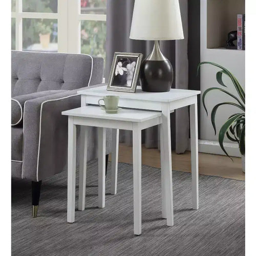 HomeStock Belmont Three Tier End Table with Hidden Storage Drawer, Open Shelves and Nickel Knob Perfect for Organizing Accessories
