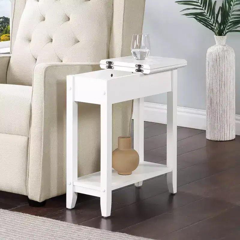 Table d'appoint relevable avec compartiment de rangement dissimulé et étagère inférieure