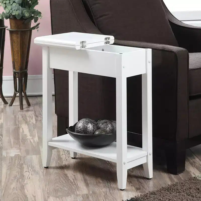 Table d'appoint relevable avec compartiment de rangement dissimulé et étagère inférieure