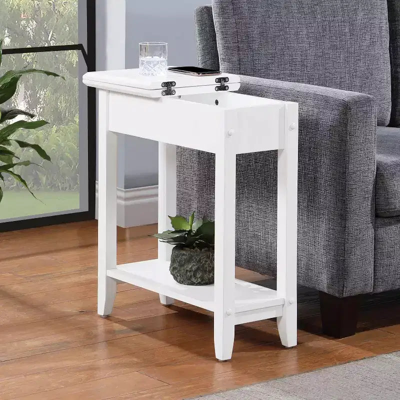 Table d'appoint relevable avec compartiment de rangement dissimulé et étagère inférieure