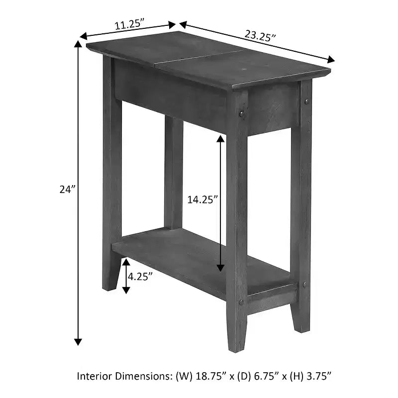 Table d'appoint relevable avec compartiment de rangement dissimulé et étagère inférieure