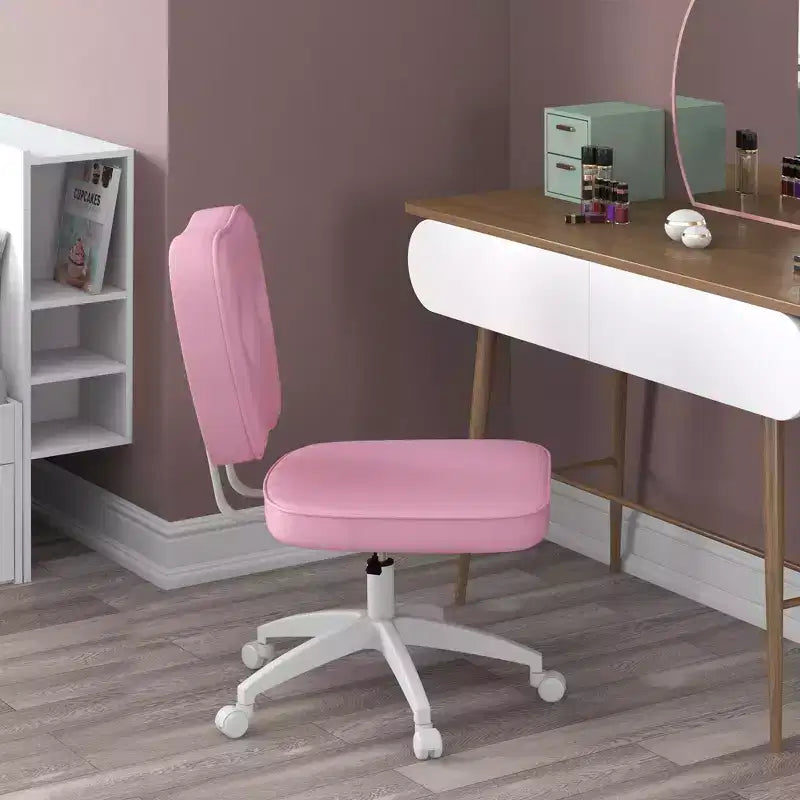 Chaise de bureau sans accoudoirs avec roulettes et hauteur réglable – Chaise de coiffeuse rose