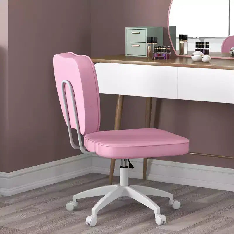 Chaise de bureau sans accoudoirs avec roulettes et hauteur réglable – Chaise de coiffeuse rose