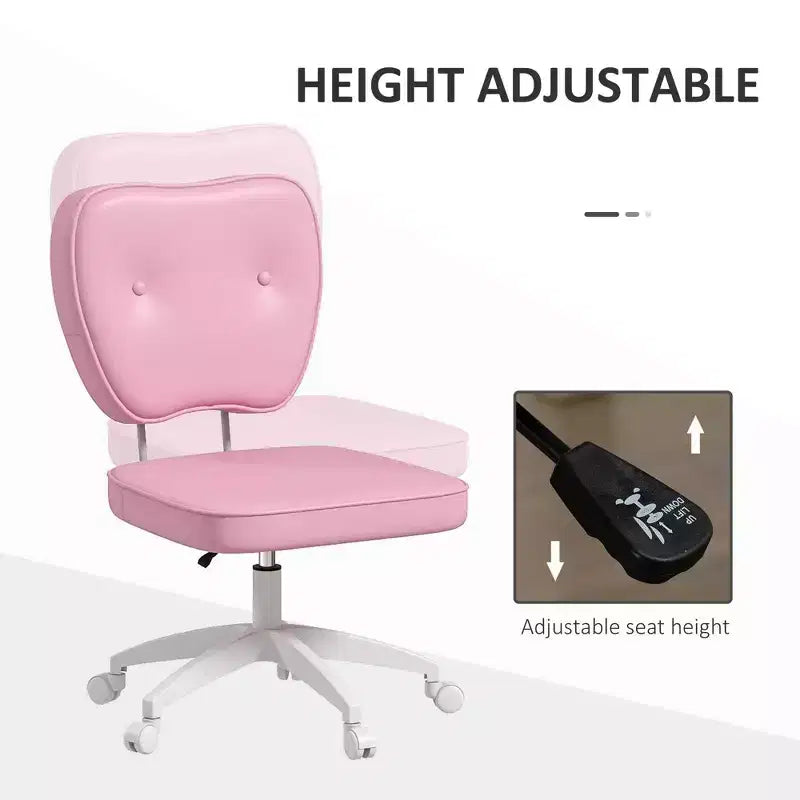 Chaise de bureau sans accoudoirs avec roulettes et hauteur réglable – Chaise de coiffeuse rose