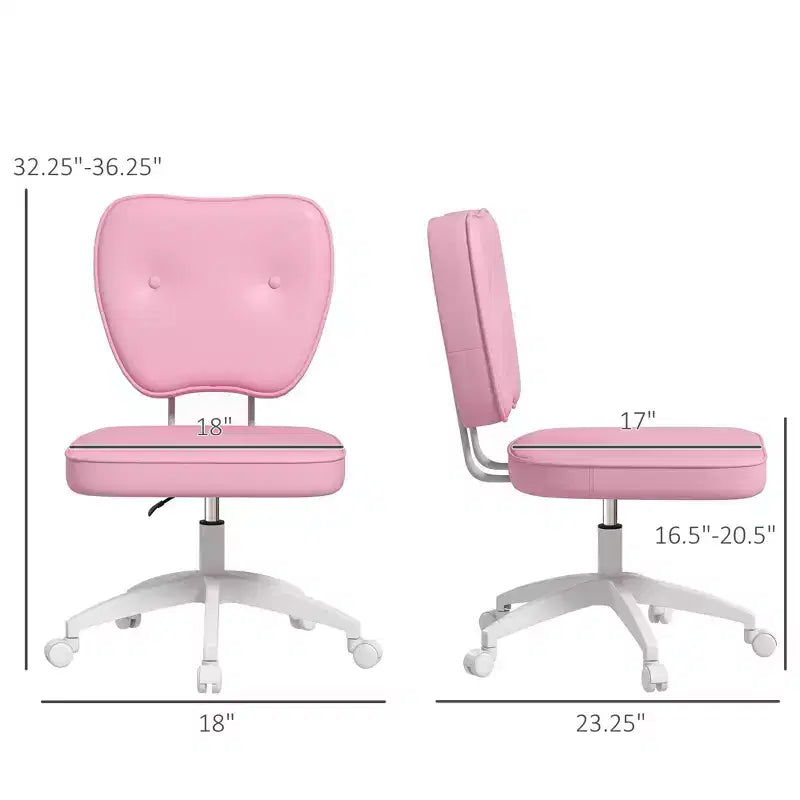 Chaise de bureau sans accoudoirs avec roulettes et hauteur réglable – Chaise de coiffeuse rose