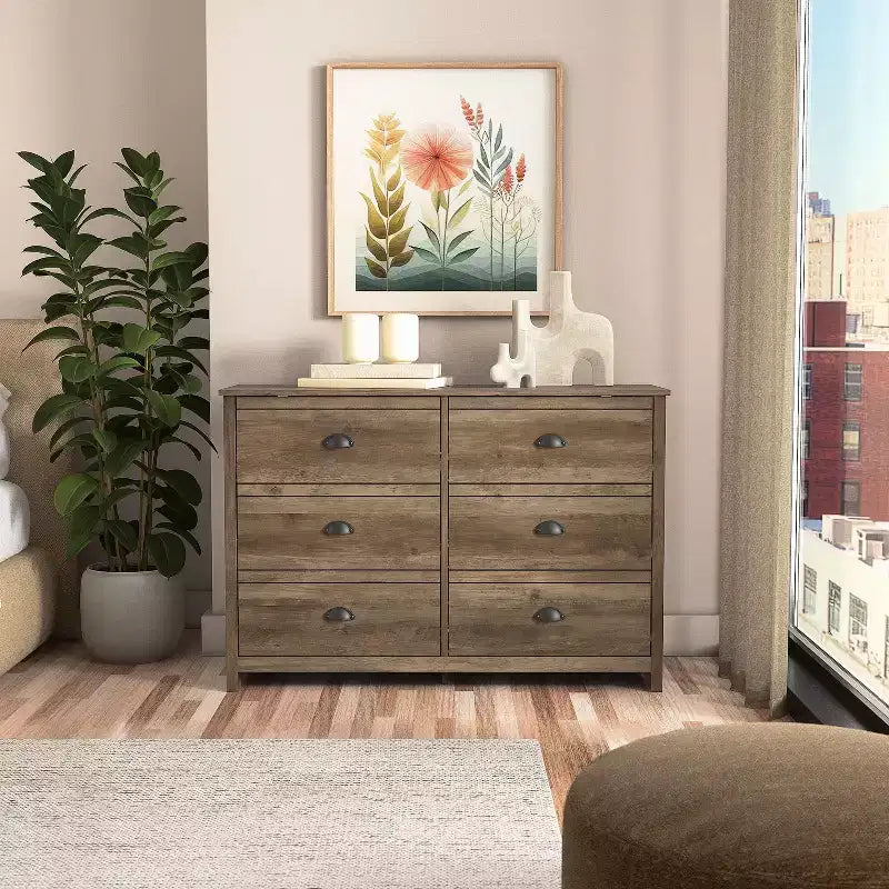 Commode 6 tiroirs avec système de verrouillage – Chêne noueux
