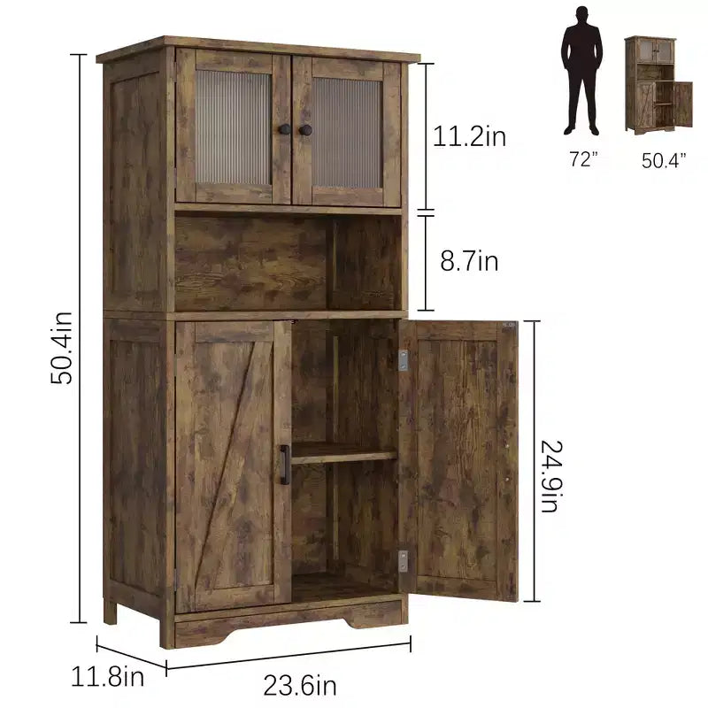 Meuble de cuisine haut de 127 cm avec portes vitrées et étagères réglables pour cuisine, garde-manger, salon, blanc