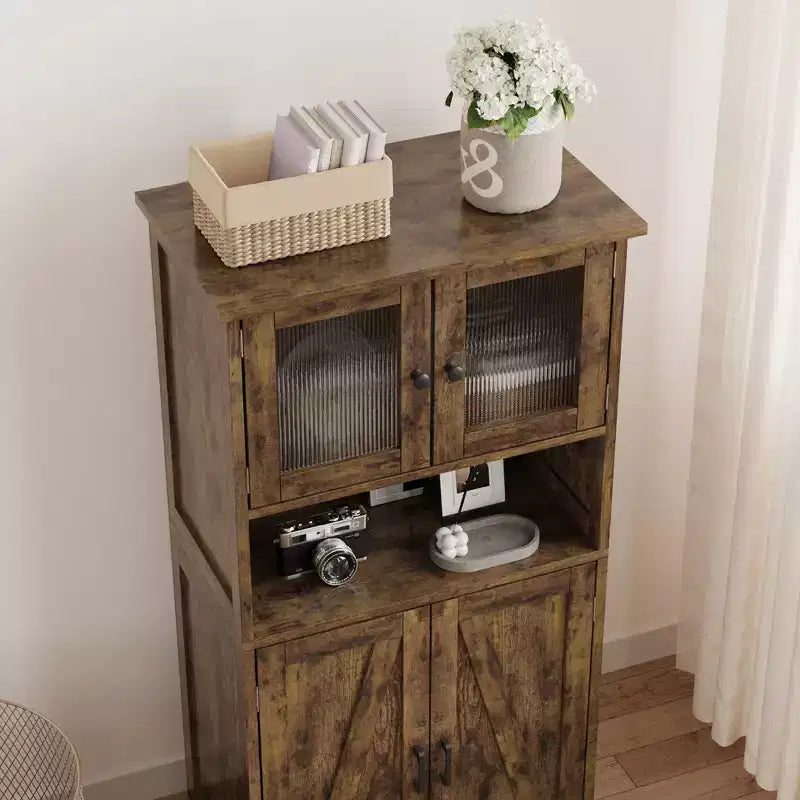 Meuble de cuisine haut de 127 cm avec portes vitrées et étagères réglables pour cuisine, garde-manger, salon, blanc