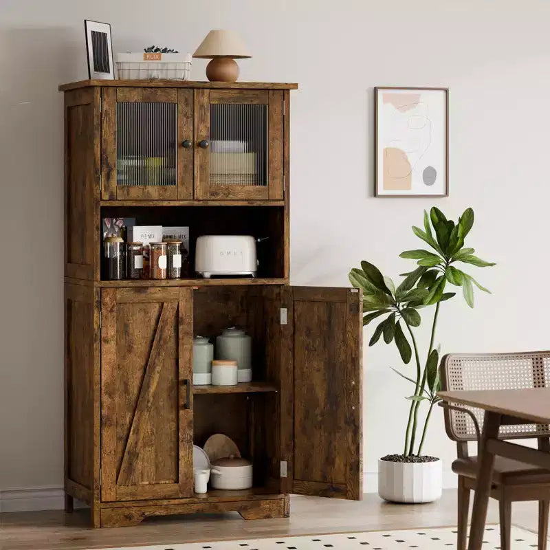 Meuble de cuisine haut de 127 cm avec portes vitrées et étagères réglables pour cuisine, garde-manger, salon, blanc