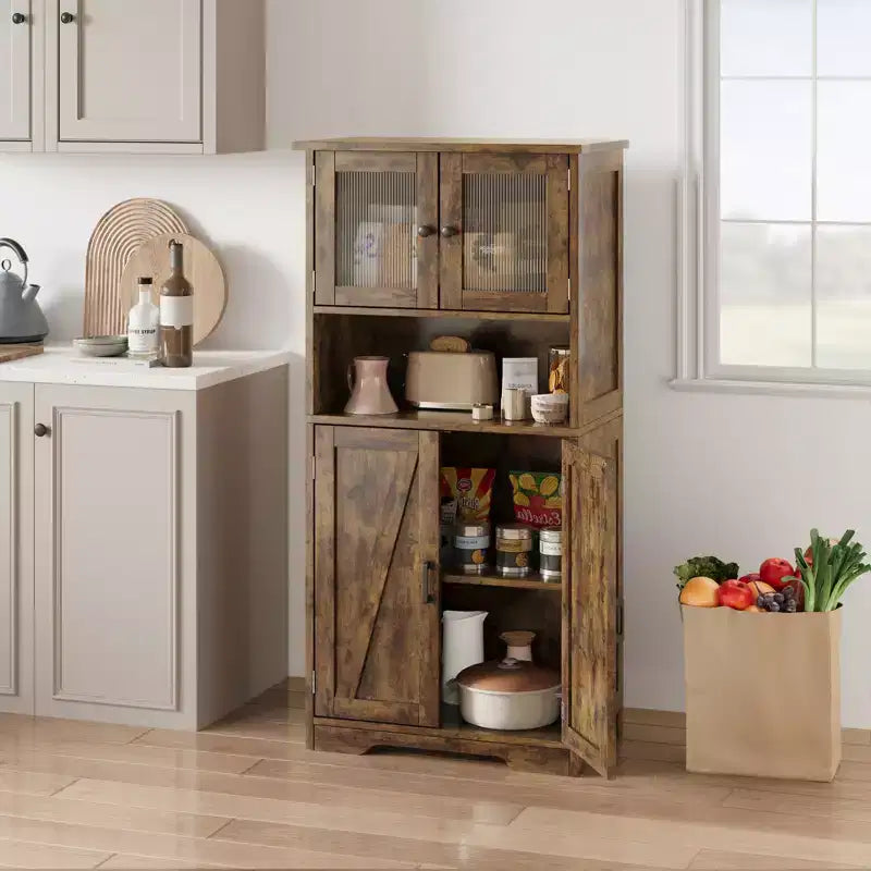 Meuble de cuisine haut de 127 cm avec portes vitrées et étagères réglables pour cuisine, garde-manger, salon, blanc